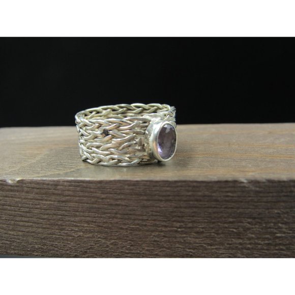 Size 9 Sterling Silver Handmade Cloudy Amethyst Band Ring Bohemian Everyday - Picture 2 of 8